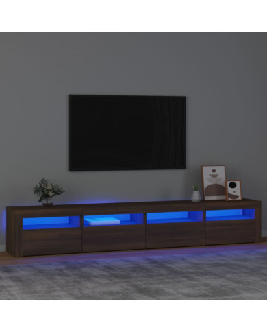 Meuble TV avec lumières LED Chêne marron 240x35x40 cm | Mobilier & Déco