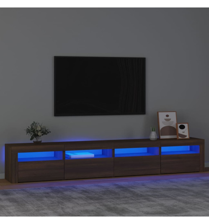 Meuble TV avec lumières LED Chêne marron 240x35x40 cm | Mobilier & Déco