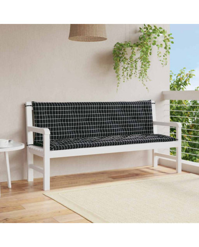 Coussins de banc de jardin lot de 2 carreaux noir 150x50x7 cm | Mobilier & Déco