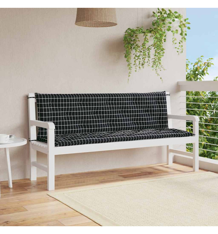 Coussins de banc de jardin lot de 2 carreaux noir 150x50x7 cm | Mobilier & Déco