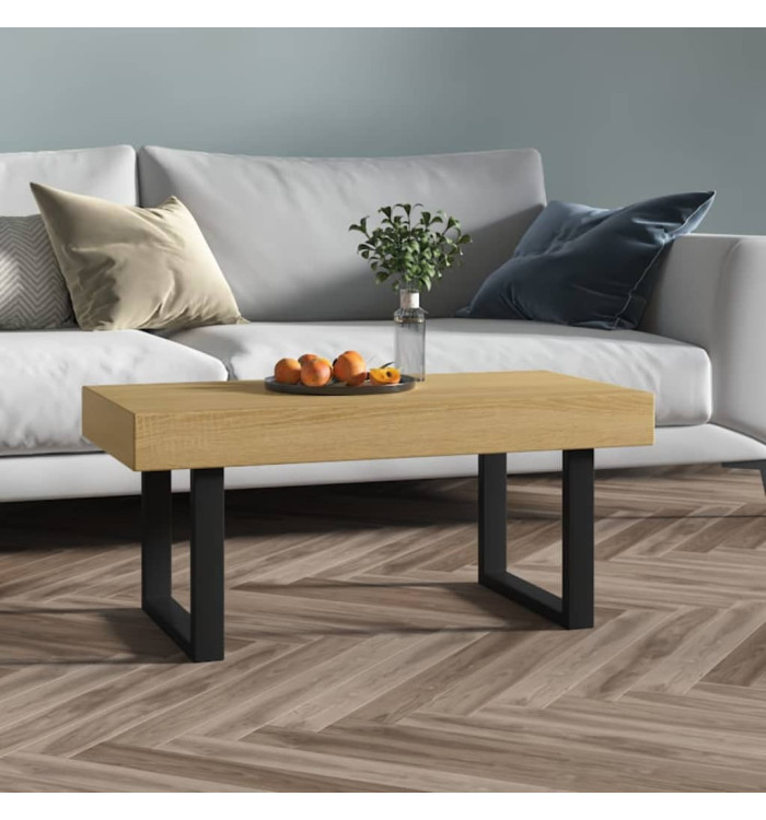 Table basse Marron clair et noir 90x45x40 cm MDF et fer | Mobilier & Déco