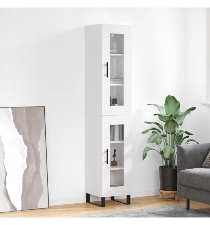 Buffet haut Blanc brillant 34,5x34x180 cm Bois d'ingénierie | Mobilier & Déco