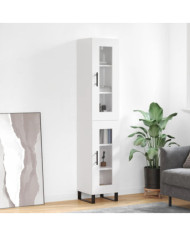 Buffet haut Blanc brillant 34,5x34x180 cm Bois d'ingénierie | Mobilier & Déco