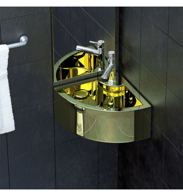 Lavabo avec trop-plein 45x32x12,5 cm Céramique Doré | Mobilier & Déco