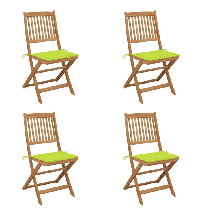 Chaises pliables de jardin lot de 4 avec coussins Bois d'acacia | Mobilier & Déco
