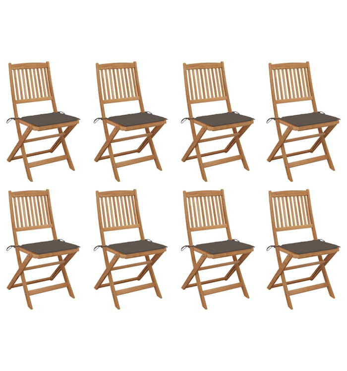 Chaises pliables d'extérieur et coussins lot de 8 Bois d'acacia | Mobilier & Déco