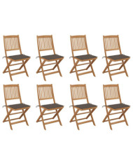 Chaises pliables d'extérieur et coussins lot de 8 Bois d'acacia | Mobilier & Déco