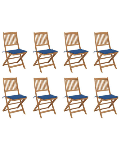 Chaises pliables d'extérieur et coussins lot de 8 Bois d'acacia | Mobilier & Déco