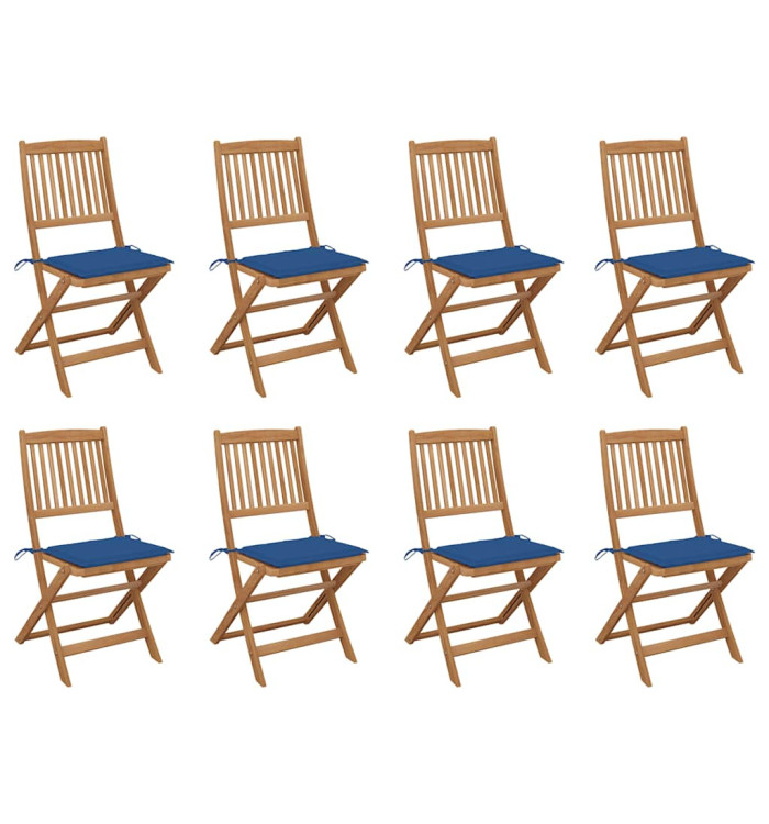 Chaises pliables d'extérieur et coussins lot de 8 Bois d'acacia | Mobilier & Déco