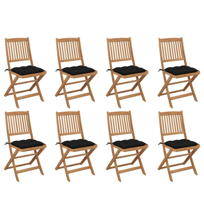 Chaises pliables d'extérieur et coussins lot de 8 Bois d'acacia | Mobilier & Déco