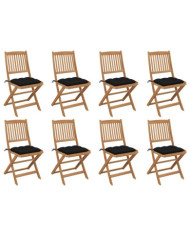 Chaises pliables d'extérieur et coussins lot de 8 Bois d'acacia | Mobilier & Déco