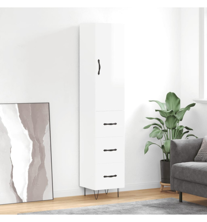 Buffet haut Blanc brillant 34,5x34x180 cm Bois d'ingénierie | Mobilier & Déco