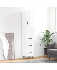 Buffet haut Blanc brillant 34,5x34x180 cm Bois d'ingénierie | Mobilier & Déco