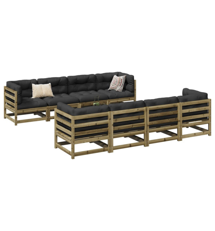 Salon de jardin 9 pcs avec coussins bois de pin imprégné | Mobilier & Déco