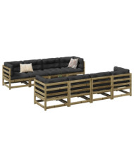 Salon de jardin 9 pcs avec coussins bois de pin imprégné | Mobilier & Déco
