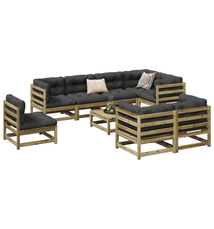 Salon de jardin 9 pcs avec coussins bois de pin imprégné | Mobilier & Déco