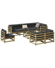 Salon de jardin 9 pcs avec coussins bois de pin imprégné | Mobilier & Déco