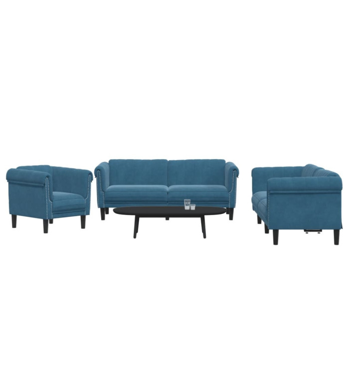 Ensemble de canapés 3 pcs bleu velours | Mobilier & Déco