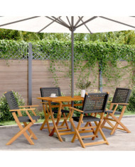Ensemble à manger de jardin 5 pcs résine tressée et bois massif | Mobilier & Déco
