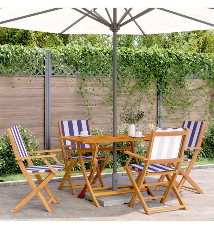 Ensemble à manger de jardin 5 pcs bleu blanc tissu bois massif | Mobilier & Déco