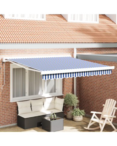 Store Rétractable Automatique Bleu et Blanc 300x250 cm | Mobilier & Déco