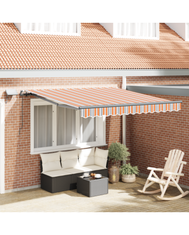 Auvent Rétractable Manuel avec Rayure Multicolore LED 350x250 cm | Mobilier & Déco