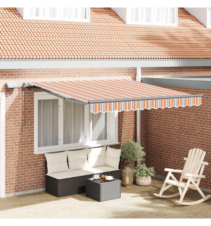 Auvent Rétractable Manuel avec Rayure Multicolore LED 350x250 cm | Mobilier & Déco