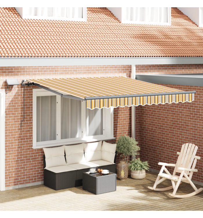 Auvent rétractable manuel avec rayures multicolores LED 350x250 cm | Mobilier & Déco