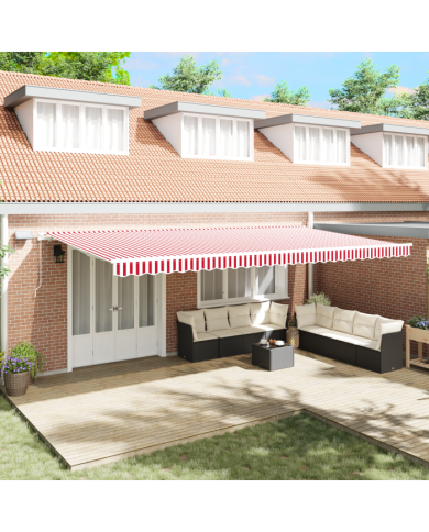 Store Rétractable Manuel avec Rayures Rouges et Blanches 600x350 cm | Mobilier & Déco
