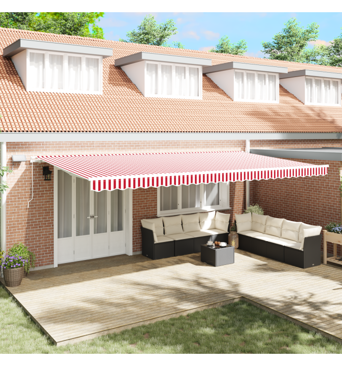 Store Rétractable Manuel avec Rayures Rouges et Blanches 600x350 cm | Mobilier & Déco