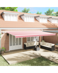 Store Rétractable Manuel avec Rayures Rouges et Blanches 600x350 cm | Mobilier & Déco
