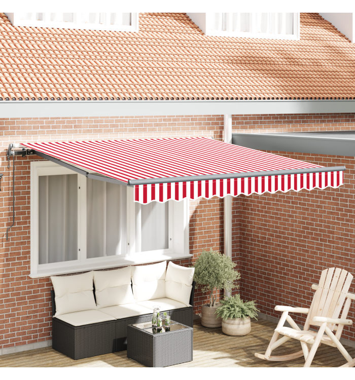 Auvent Rétractable Automatique Rayé Rouge et Blanc 350x250 cm | Mobilier & Déco