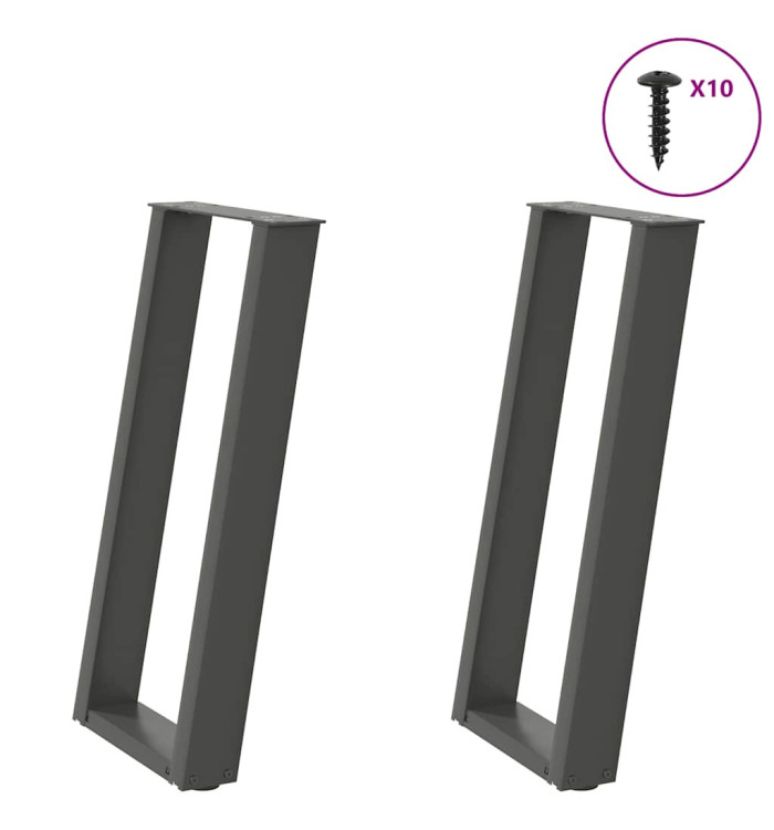 Pieds de table console en U, 2 pièces, anthracite, 28 x (72-73) cm, acier | Mobilier & Déco