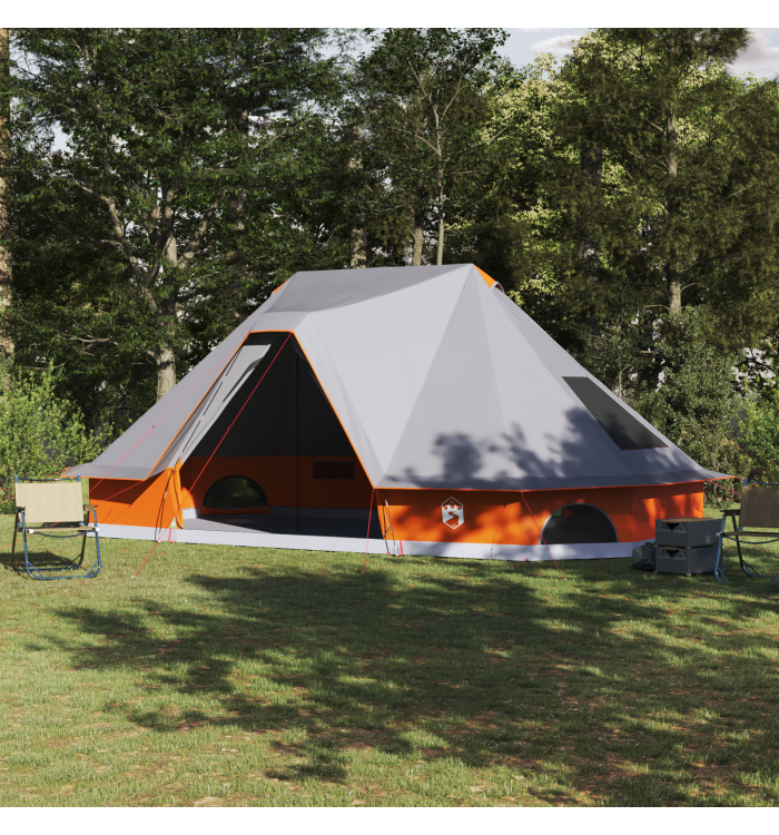 Tente familiale Tipi - Gris et Orange, 10 personnes, Étanche | Mobilier & Déco