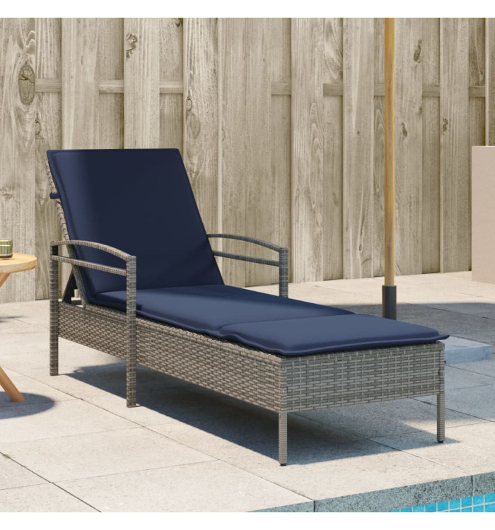 Chaise longue avec coussin Gris 63 x 200 x 81 cm Résine tressée (États-Unis uniquement) | Mobilier & Déco
