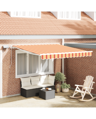 Auvent rétractable manuel avec LED en jaune et orange 350x250 cm | Mobilier & Déco