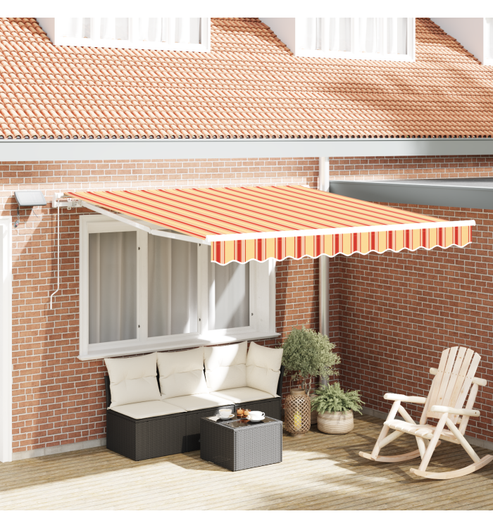 Auvent rétractable manuel avec LED en jaune et orange 350x250 cm | Mobilier & Déco
