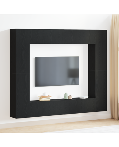 Ensemble de 8 meubles TV Chêne Noir en bois d'ingénierie | Mobilier & Déco