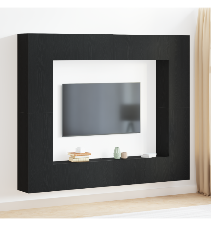 Ensemble de 8 meubles TV Chêne Noir en bois d'ingénierie | Mobilier & Déco