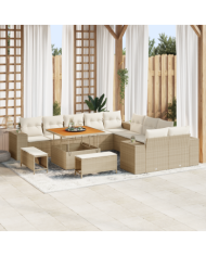 Ensemble de Canapé de Jardin 13 pièces avec Coussins Beige Poly Rotin Acacia | Mobilier & Déco