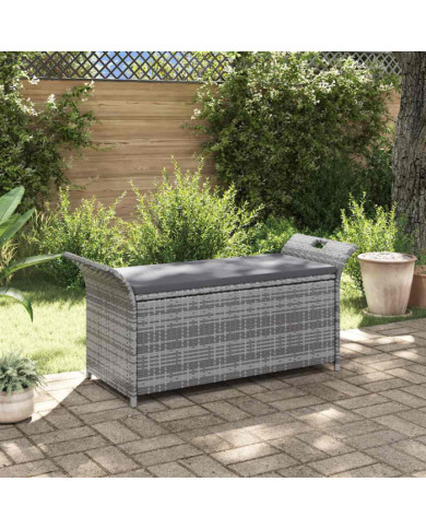 Banc de rangement avec coussin gris 138 cm résine tressée | Mobilier & Déco