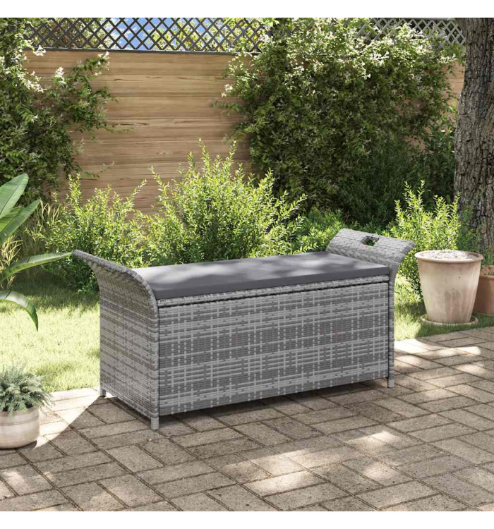 Banc de rangement avec coussin gris 138 cm résine tressée | Mobilier & Déco
