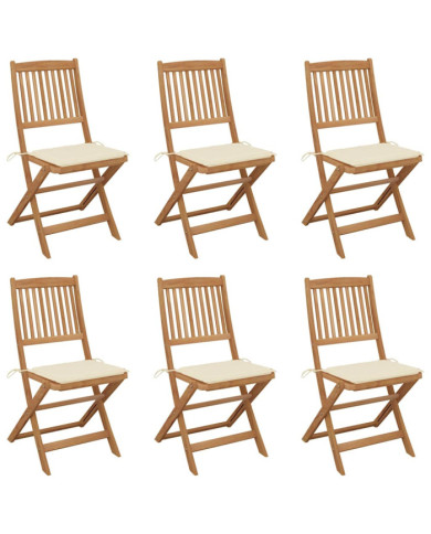 Chaises pliables de jardin lot de 6 avec coussins Bois d'acacia | Mobilier & Déco