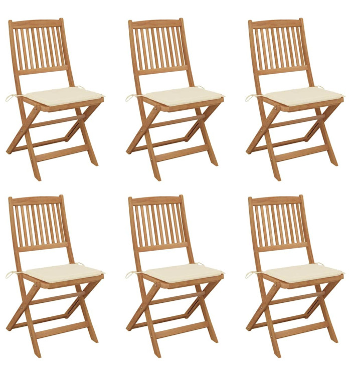 Chaises pliables de jardin lot de 6 avec coussins Bois d'acacia | Mobilier & Déco