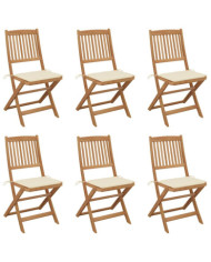 Chaises pliables de jardin lot de 6 avec coussins Bois d'acacia | Mobilier & Déco