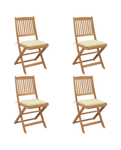 Chaises pliables de jardin lot de 4 avec coussins Bois d'acacia | Mobilier & Déco