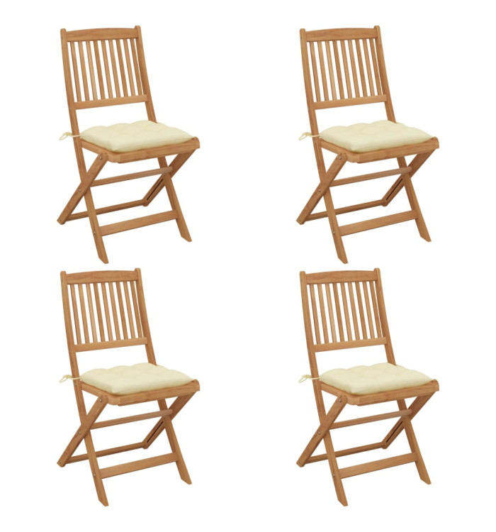 Chaises pliables de jardin lot de 4 avec coussins Bois d'acacia | Mobilier & Déco