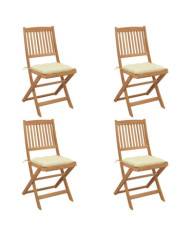 Chaises pliables de jardin lot de 4 avec coussins Bois d'acacia | Mobilier & Déco