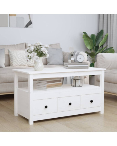 Table basse Blanc 102x49x55 cm Bois massif de pin | Mobilier & Déco