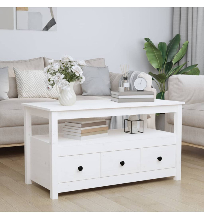 Table basse Blanc 102x49x55 cm Bois massif de pin | Mobilier & Déco